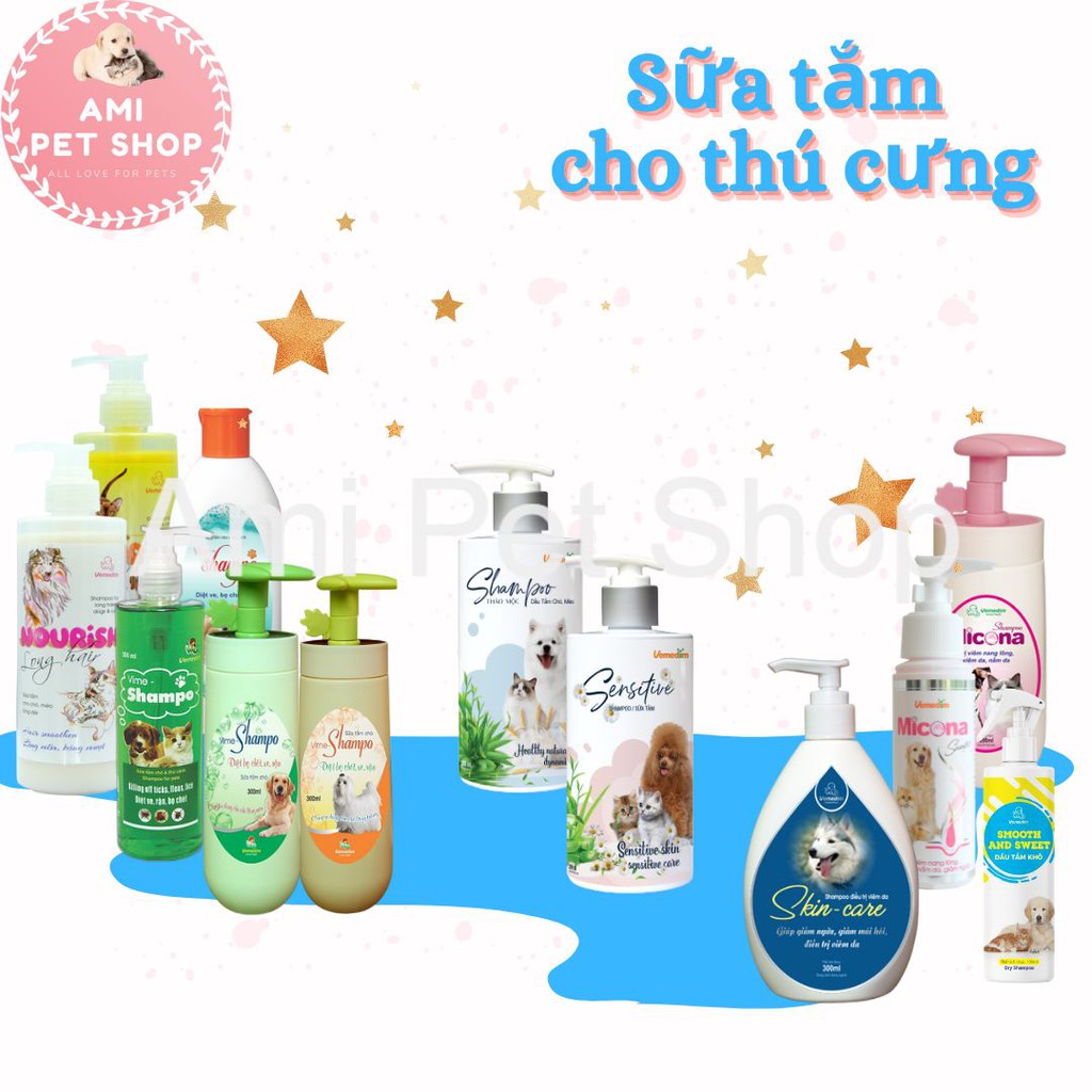 Sữa tắm giúp giảm viêm da cho chó mèo Skin-care Vemedim giảm ngứa ngáy, rụng lông, da sần sùi, chai 120ml/ chai 300ml