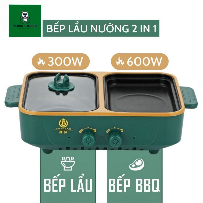 Bếp Lẩu Nướng Mini 2 Ngăn Hàn Quốc - Bếp Lẩu 2 In 1 Siêu Chống Dính Đa Năng Tiện Lợi