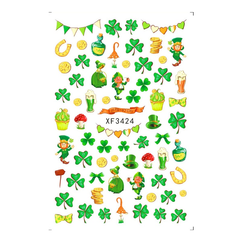 Set 10 Tờ Nhãn Dán Trang Trí Móng Tay Tự Dính Họa Tiết Saint Patrick