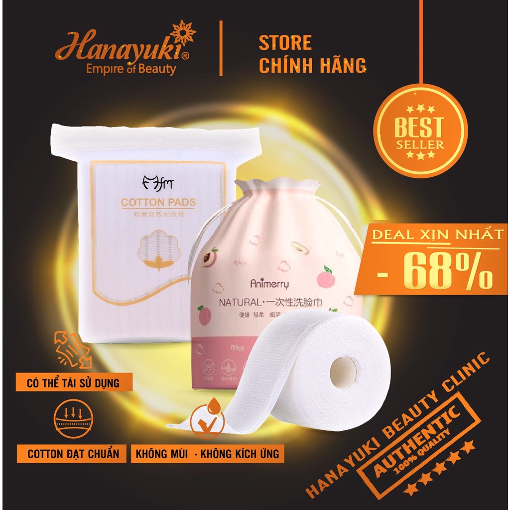 BAO BÌ MỚI - Set sỉ 1 gói bông tẩy trang mèo 222 miếng cotton pads và 1 khăn cuộn 40 miếng tẩy trang Animerry dùng 1 lần