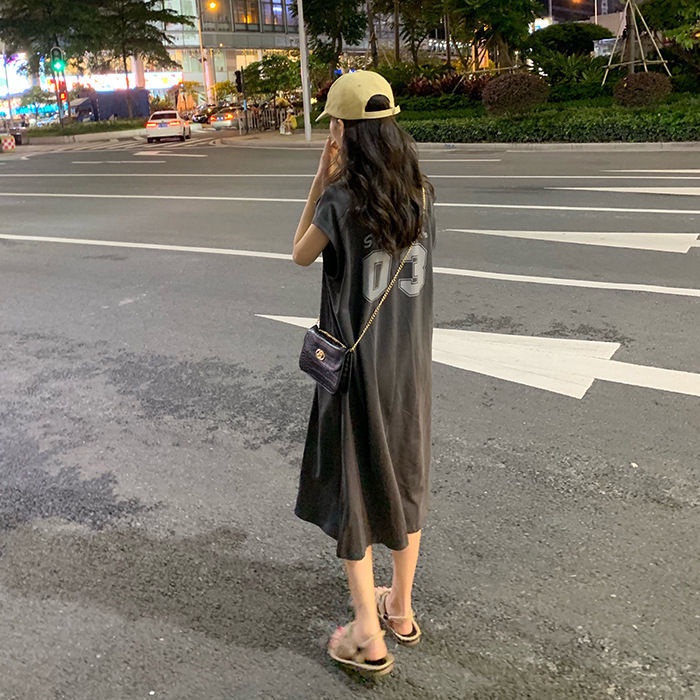 Jiashucheng Đầm Ngủ Dáng Rộng Dài Qua Gối Không Tay Xẻ Tà Mùa Hè Kích Thước Lớn Có Thể Đáng Loáng Cho Nữ