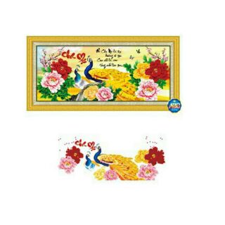 Tranh đính đá cha mẹ 110×50cm chưa đính.