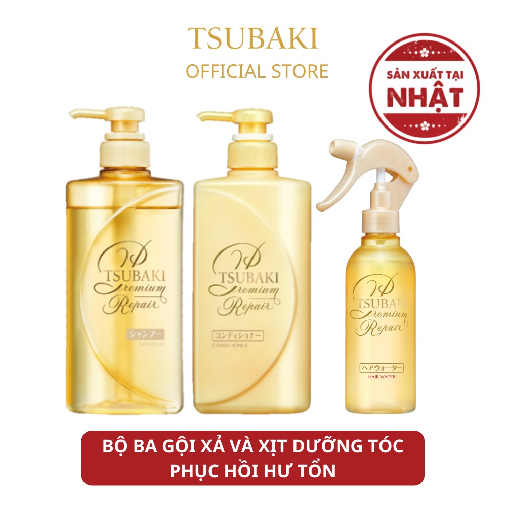 Bộ Ba Chăm Sóc Tóc Phục Hồi Ngăn Rụng Tóc Tsubaki Gội Xả (490ml/chai) + Xịt Dưỡng Tóc 220ml/chai-95243