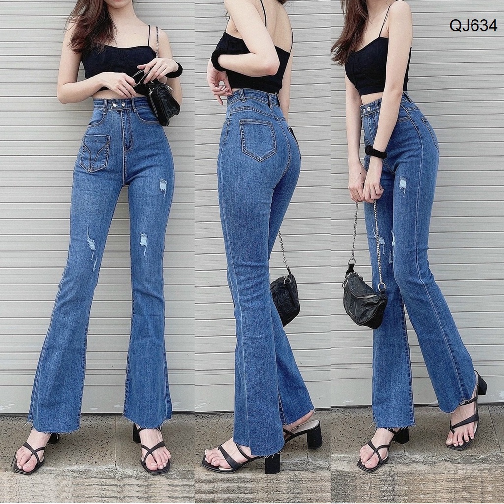 Quần jeans ống pass loe rách gối QJ634