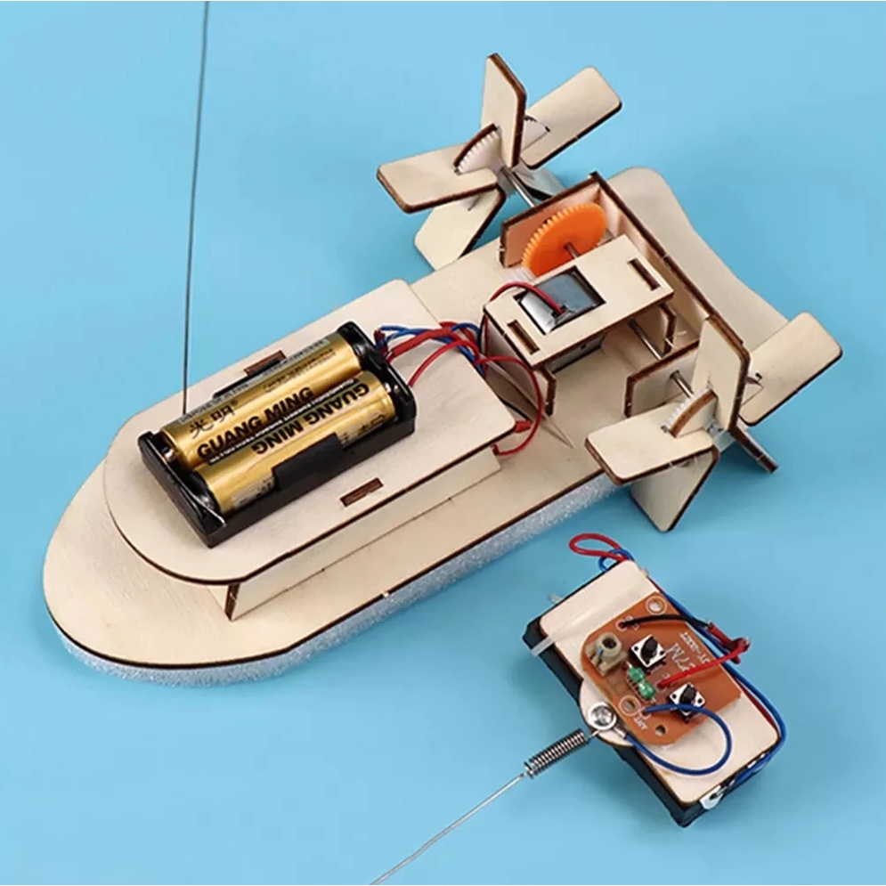 Đồ chơi xếp hình bằng gỗ tự làm 3D điều khiển từ xa Lắp ráp có bánh xe chèo thuyền