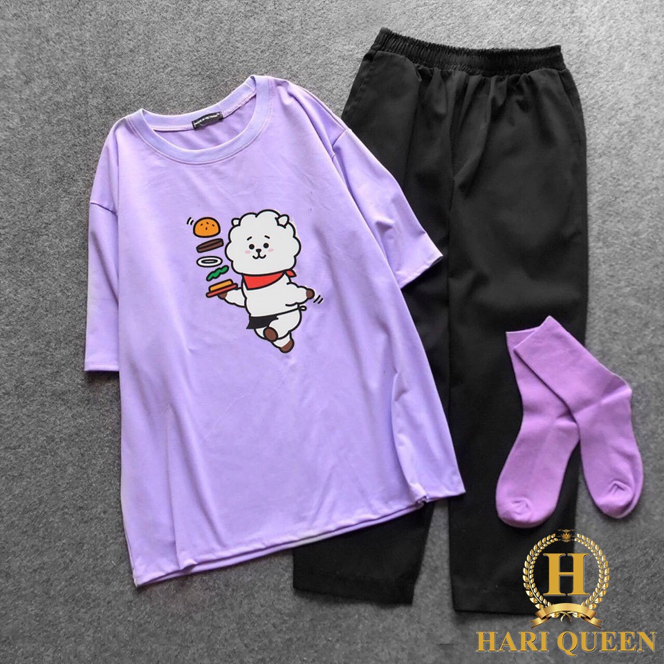[FREE SHIP ĐƠN TỪ 50K] Sét áo BT21 cừu Hamburger + quần kaki suông HARI0420 1