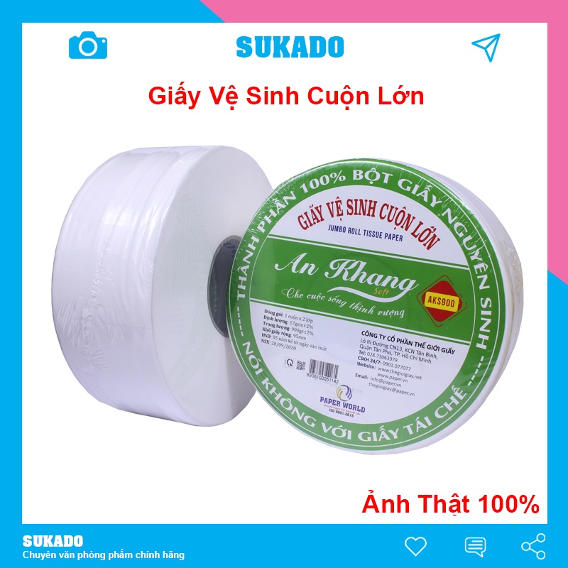 Giấy vệ sinh cuộn lớn An Khang 900g - Giấy cuộn công nghiệp 2 lớp SUKADO GIAYVS01