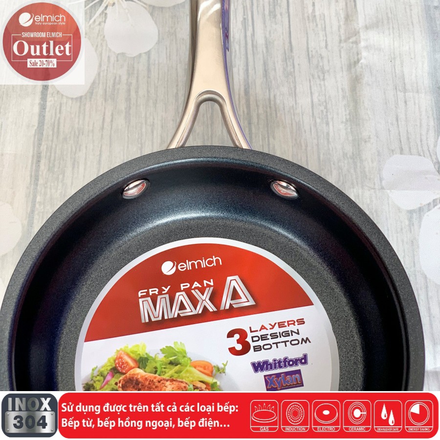 Chảo Chống Dính Inox 3 lớp Đáy Từ ELMICH MaxA 3760 16cm/3761 20cm/3762 24cm/3763 26cm