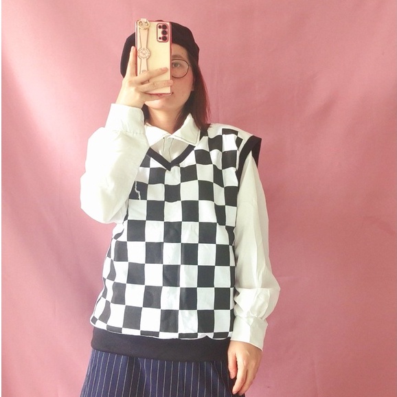 Áo GILE SAM CLO nữ ulzzang thu đông freesize Hoạ tiết CARO hot phong cách Hàn Quốc