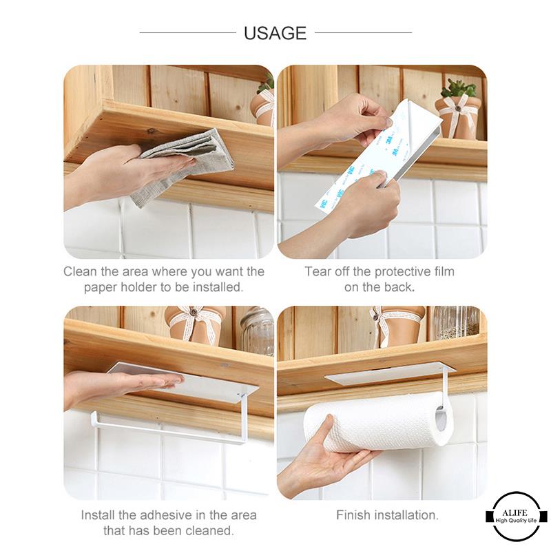 Giá Đỡ Cuộn Khăn Giấy Gắn Dưới Tủ Không Cần Khoan Lỗ Cho Nhà Bếp Nhà Tắm