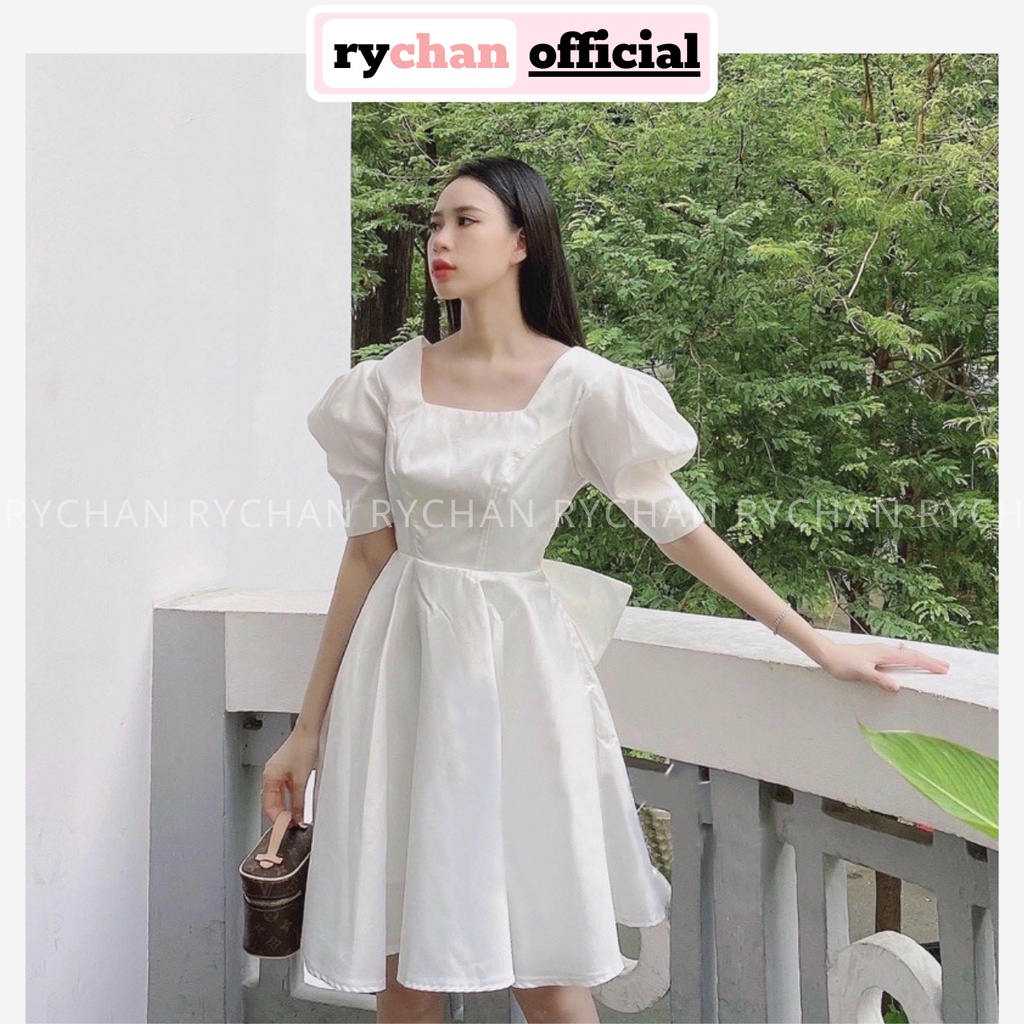 Đầm Váy Nữ Dự Tiệc Cưới Dáng Ngắn Cổ Vuông Nơ Sau Bo Eo Tôn Dáng Cực 2 Kiểu, Đầm Xinh Dịu Dàng [ẢNH THẬT CUỐI] - DX9822