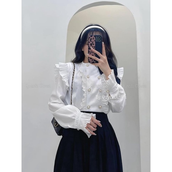 [HÀNG SẴN]ÁO SƠMI HOÀNG GIA LI BÈO cúc đôi siêu sang chảnh