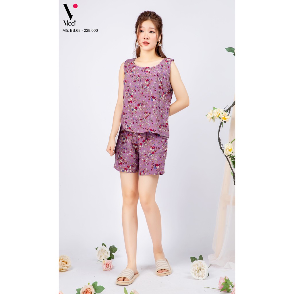 Bộ đồ mặc nhà lanh trung niên Vicci BS.68 quần short áo sát nách nhiều họa tiết