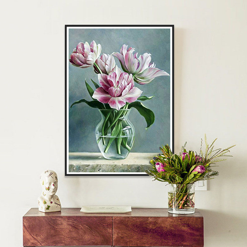 Bộ tranh đính đá 5D họa tiết bình hoa độc đáo kích thước 30x40cm DIY dùng trang trí