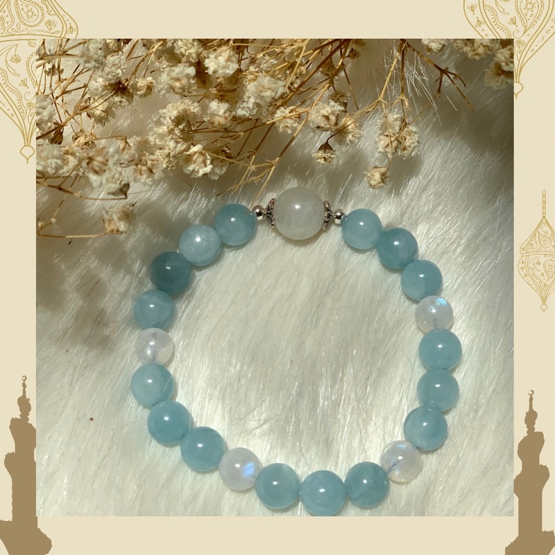 Vòng đá Aquamarine mix Moonstone tốt cho tình duyên (tặng hộp làm quà)