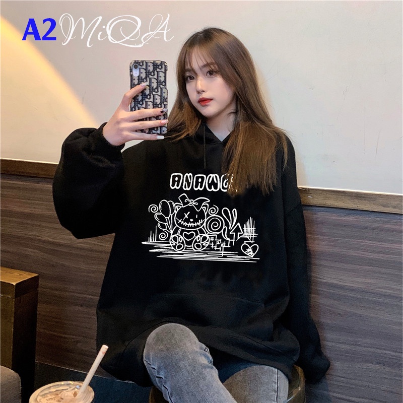 Áo Nỉ Bông Thời Trang UNISEX Hoạ Tiết Vẽ Đen Trắng Đơn Giản / HOODIE FREESIZE 💜 MiQa 💜 #28 | BigBuy360 - bigbuy360.vn