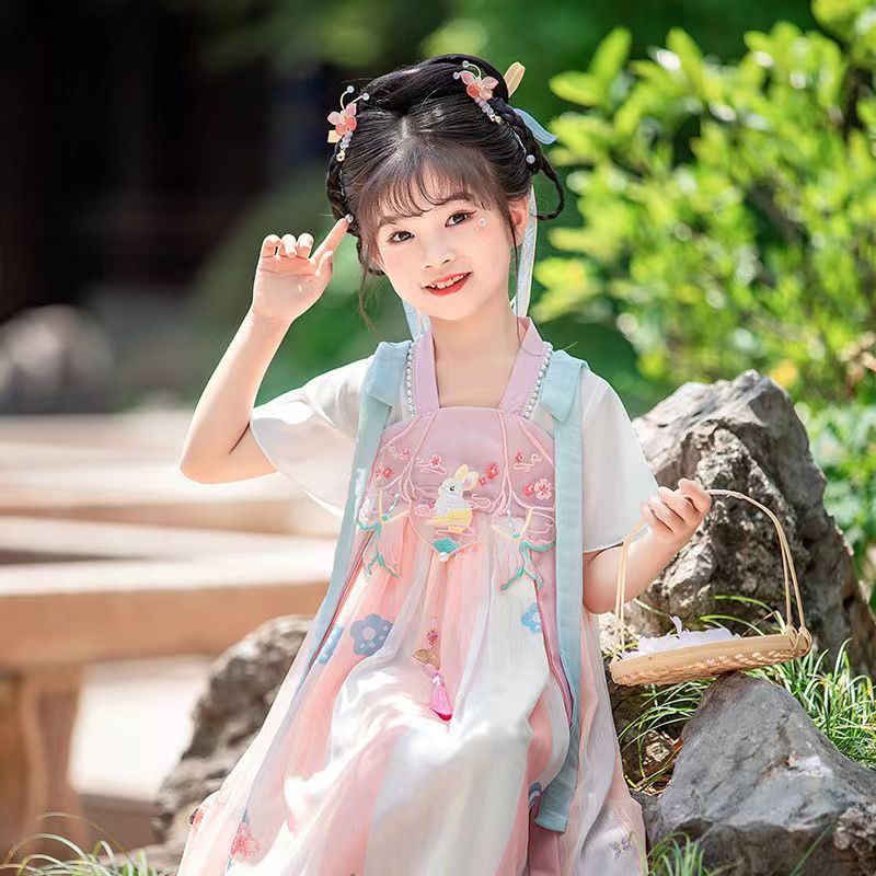 Đầm Hán Phục Tay Ngắn Phong Cách Trung Hoa Cổ Điển Chất Liệu Chiffon Thời Trang Mùa Hè Cho Bé Gái