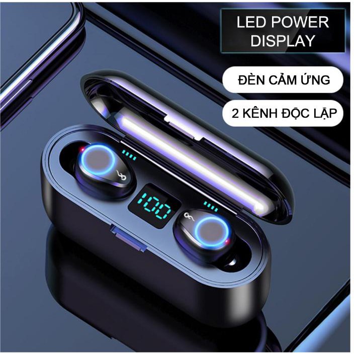 Tai nghe cảm ứng TWS F9 cao cấp bluetooth 5.0 tăng giảm âm lượng trực tiếp trên tai nghe - Hàng nhập khẩu
