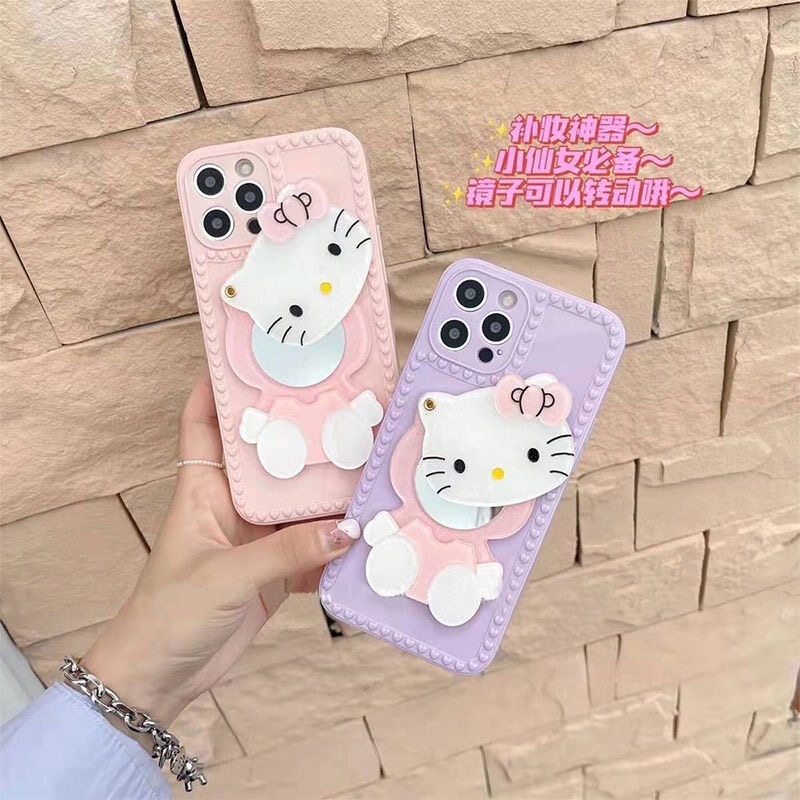 Ốp Điện Thoại Tpu Có Gương Trang Điểm Hình Mèo Hoạt Hình Cho iPhone 11 12 13 ProMax 7 8 Plus X XR XS MAX 6 6s13 Mini 12 Pro MAX