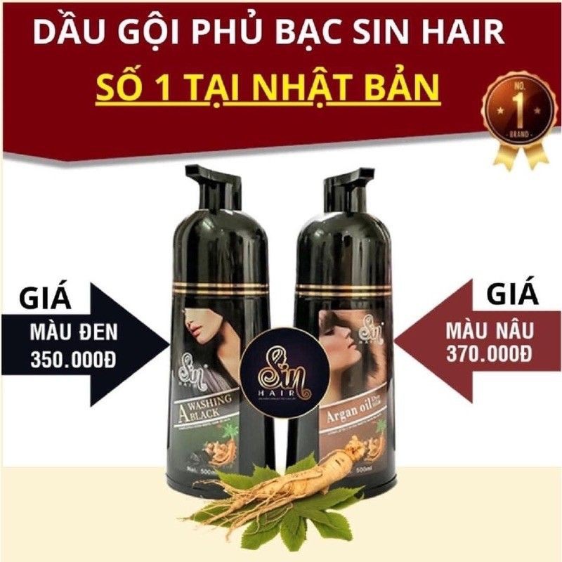 Dầu gội phủ bạc Sin hair nhân sâm Nhật Bản - tóc đen nâu đều màu 500ml