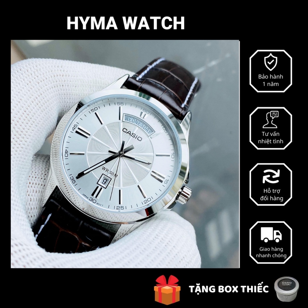 Đồng hồ nam tay nhỏ Casio MTP 1381L-7AV dây da mặt trắng chống nước 5ATM - Size 39mm Bảo hành 1 năm Hyma watch