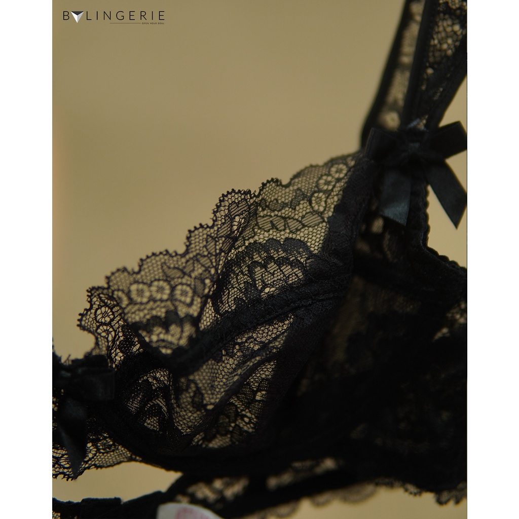 Bộ đồ lót ren nữ BY LINGERIE màu đen có gọng không độn mút B214 | BigBuy360 - bigbuy360.vn