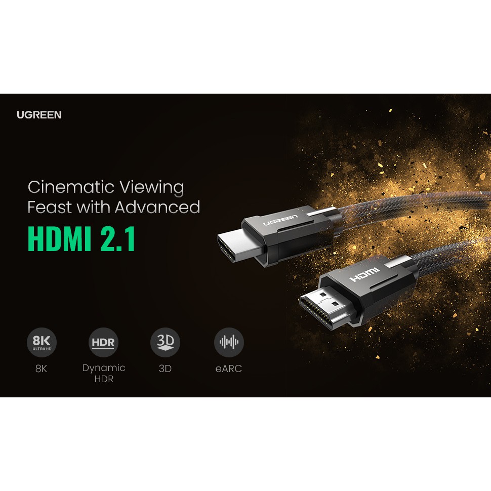 Ugreen 70321 - Cáp HDMI 2.1 dài 2m hỗ trợ phân giải ULTRA HD 8K@60Hz 48Gbps