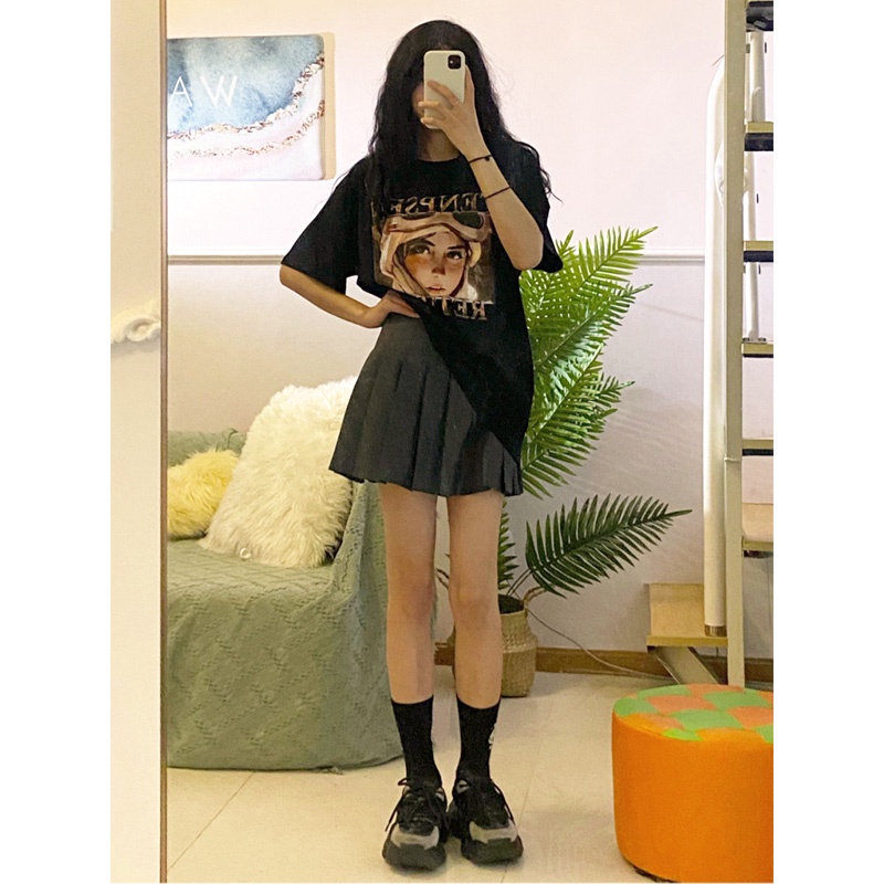 Áo thun ngắn tay dáng rộng Xiaozhainv in họa tiết phong cách hip hop đường phố dành cho nữ | BigBuy360 - bigbuy360.vn