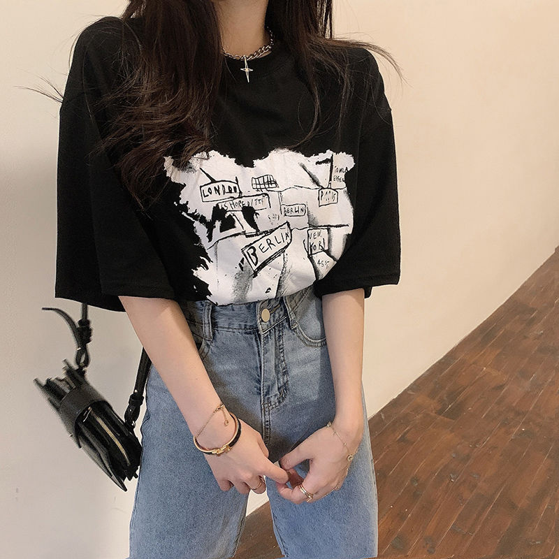 New Student Loose Korean Style White Short-Sleeve Top