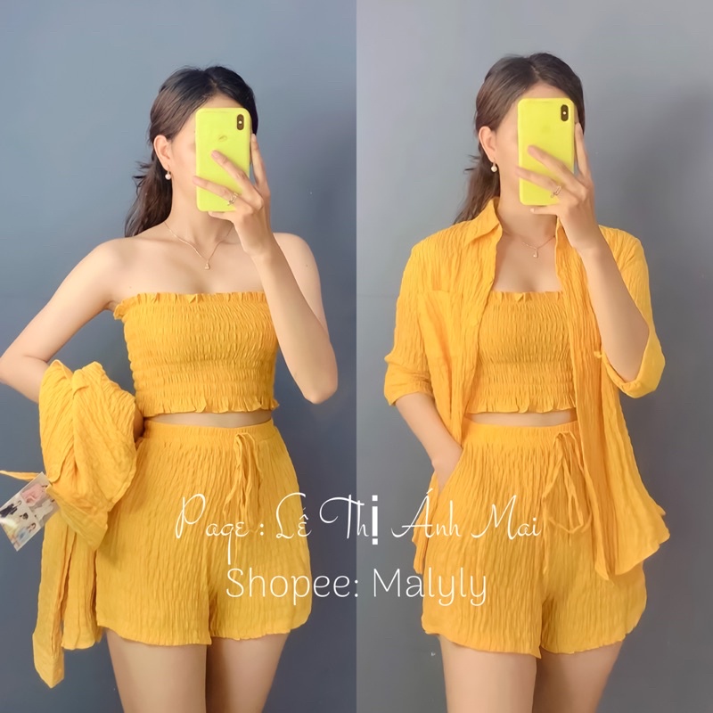 [Mã FAMARAL1 giảm 10K đơn 50K] [ HÀNG THIẾT KẾ ] SET SƠ MI BA MÓN KHOÁC + ÁO ỐNG + QUẦN ( ẢNH SHOP CHỤP )