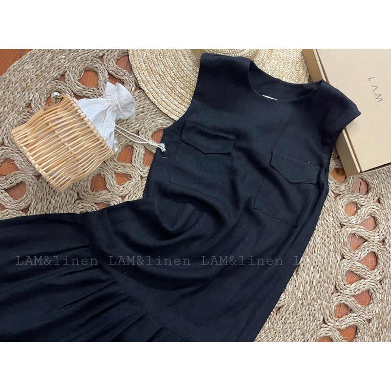 Đầm suông đuôi cá vải Linen 2 túi hộp - Nhiều màu