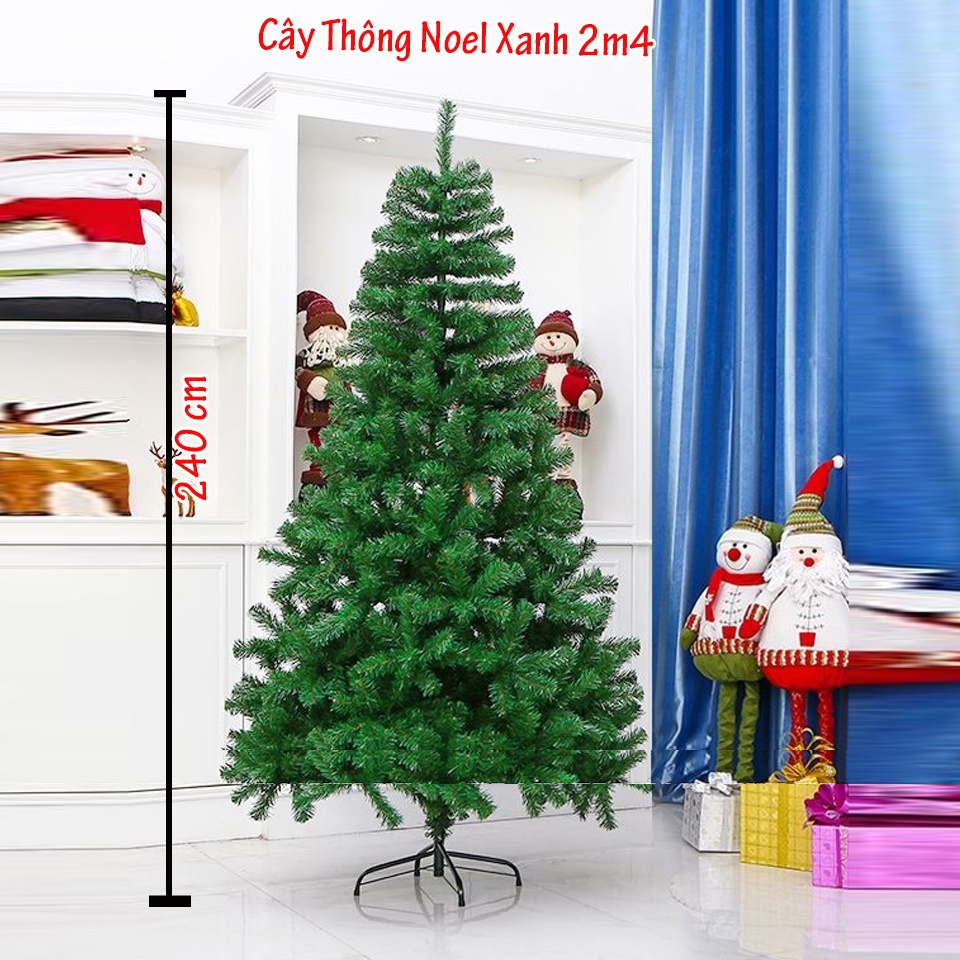 Cây thông noel 2m4 trang trí giáng sinh cho nhà cửa, phòng khách, phòng ngủ kèm dây kim tuyến và ngôi sao đẹp lung linh