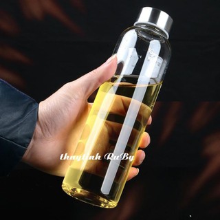 Chai thủy tinh đựng nước có dây xách 500ml, bình nước thủy tinh nắp nhôm có dây đeo tiện lợi