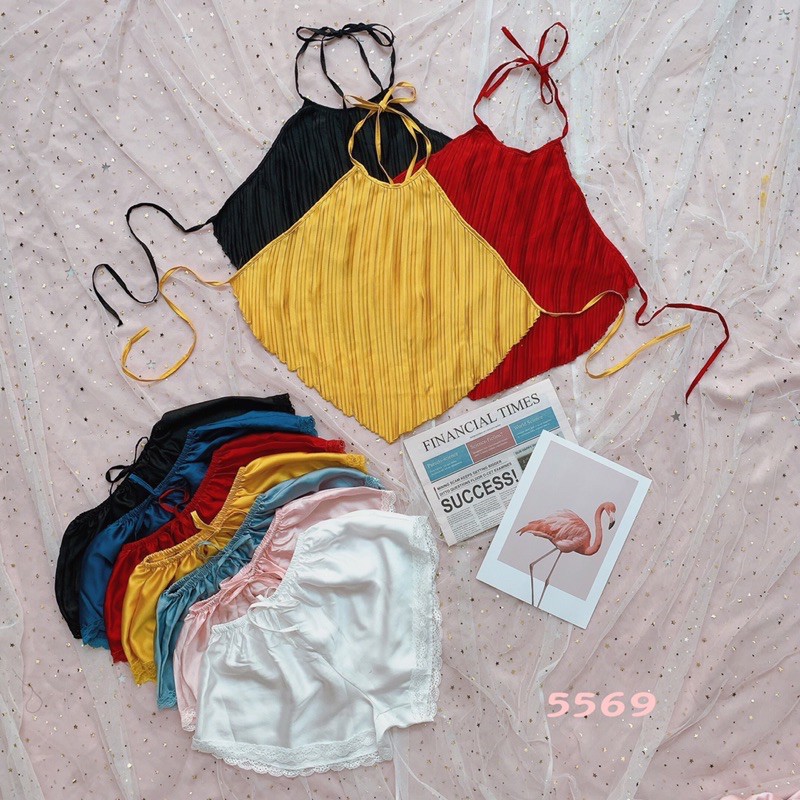 Đồ ngủ sexy gợi cảm cổ yếm hở lưng chất liệu satin Freesize dưới 60kg | BigBuy360 - bigbuy360.vn