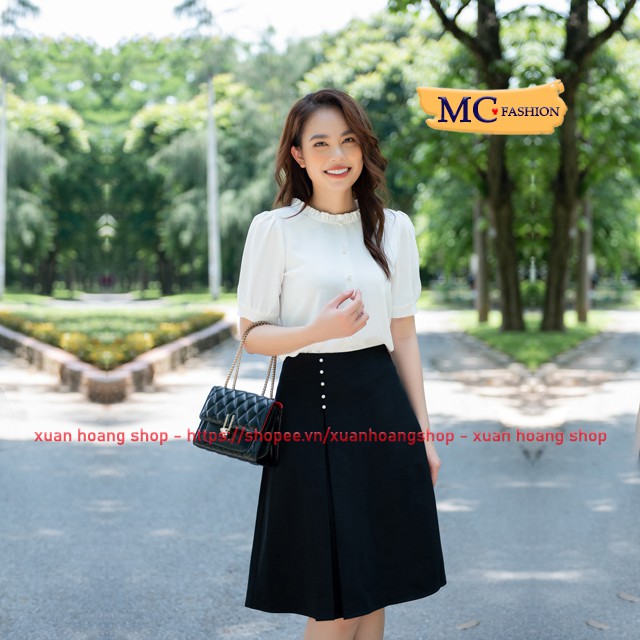 Chân Váy Chữ A Công Sở Nữ, Lưng Cao, Dáng Xòe Mc Fashion, Chất Co Giãn, Đủ Size, Màu Đen Cv0471