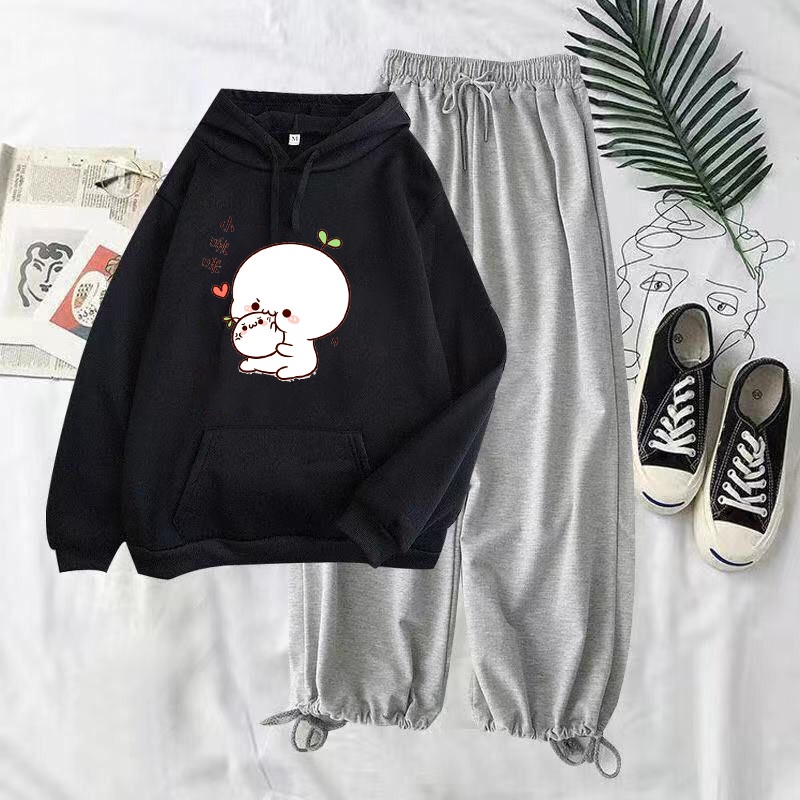 Sét Áo hoodie Bé mầm + quần Bom, , Sét bộ Unisex from to, rộng rãi, thoải mái, Áo thun nam nữ, Sét bộ mặc ở nhà - LEEDA