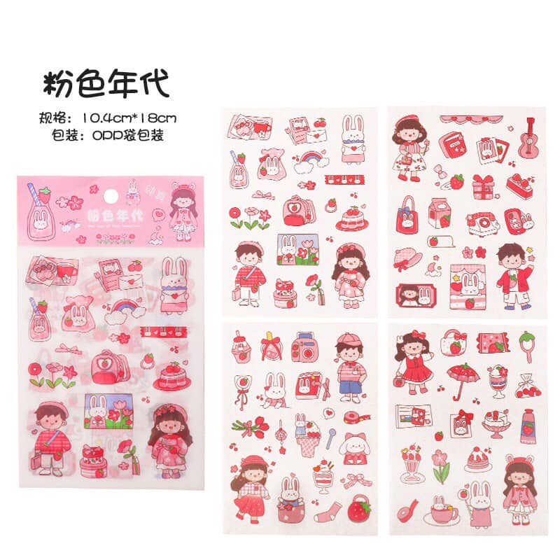 Sticker set 4 tấm dán hình ngộ nghĩnh trang trí đồ vật, sổ tay cho bé cực xinh, bé nào cũng mê tít