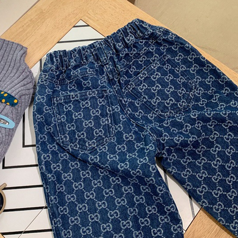 Quần Jeans Dài Ống Đứng Họa Tiết Caro Thời Trang Cho Bé Gái 1-6 Tuổi