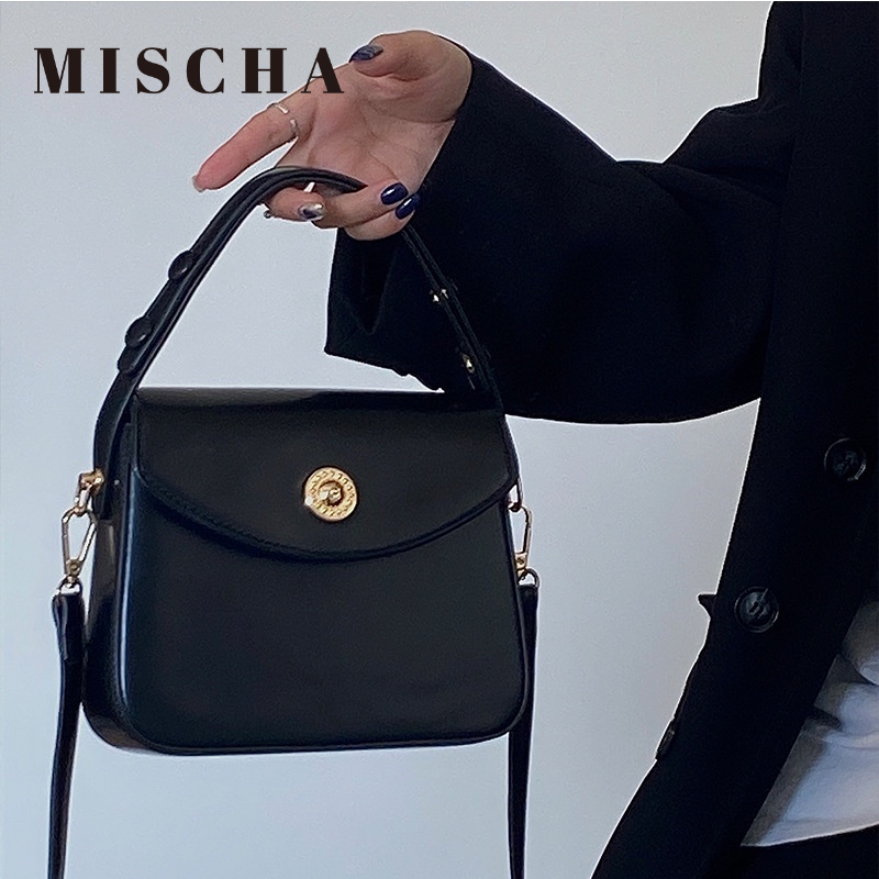 Mischa Túi Xách Da PU Dáng Vuông Màu Trơn Phong Cách retro Cao Cấp