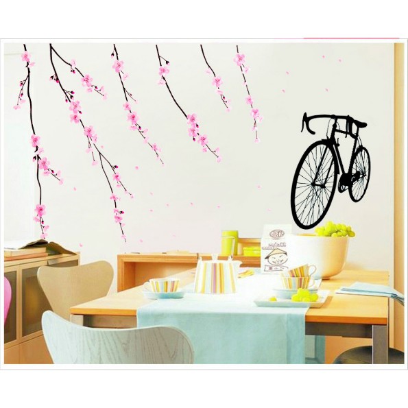 Decal trang trí Rèm dây hoa hồng Xe Đạp