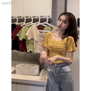 ♧♗☊Áo Sweater Ngắn Tay Dáng Ôm Phong Cách Retro Pháp
