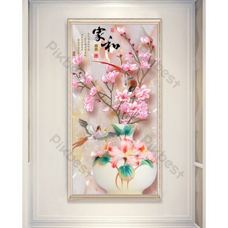 Tranh dán tường Tranh 3D dán tường Bình Hoa Đào (kích thước lớn) MS1078073