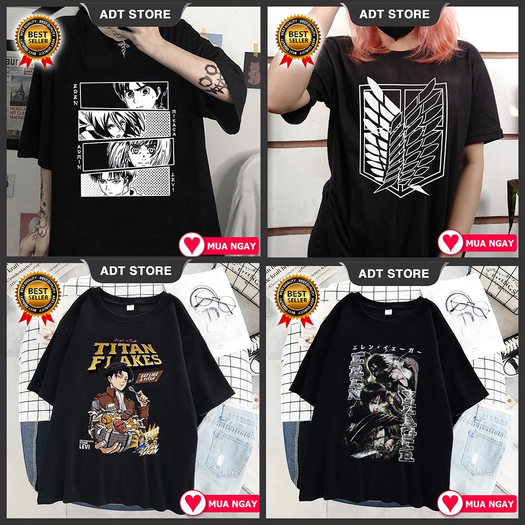4 Mẫu Áo thun Anime Attack On Titan Levi Ackerman E- Eren - Mikasa cực HOT giá rẻ siêu VIP