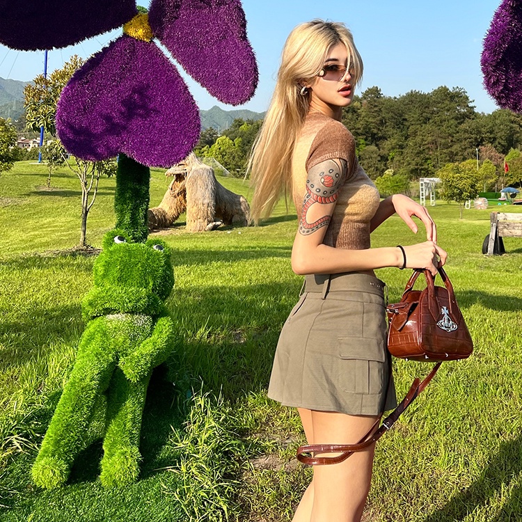 SUXI Áo Thun Tay Ngắn Cổ Vuông Họa Tiết Kẻ Sọc Thời Trang Mùa Hè Xinh Xắn Cho Nữ