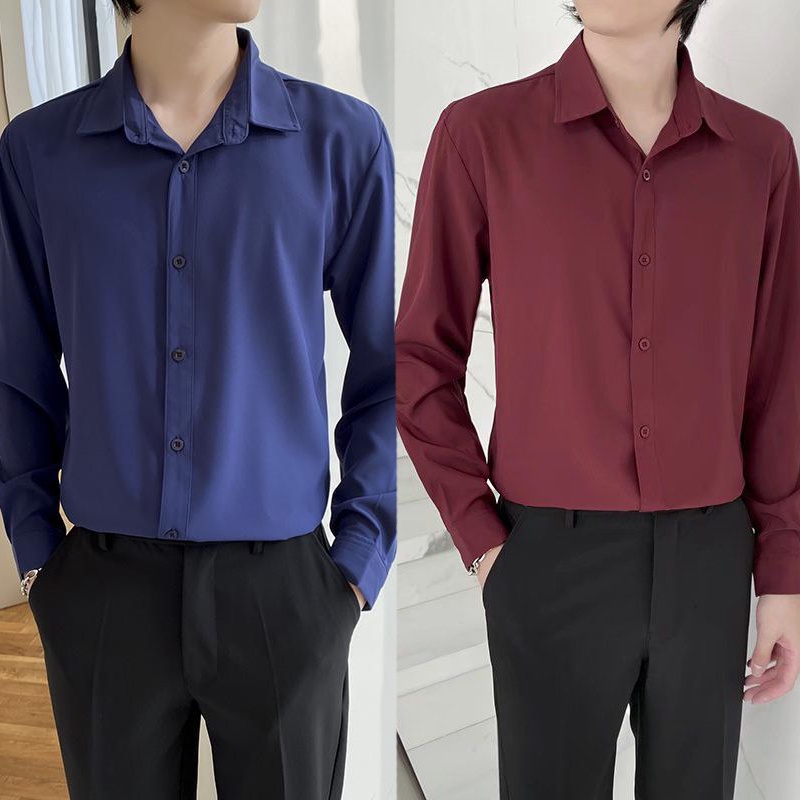 (S ~ L) Áo Sơ Mi Tay Dài Nam, Đồng Phục Học Sinh Teen Đồng Màu, Co Giãn Nhẹ, Thoải Mái Khi Mặc, Thấm Hút Mồ Hôi, Giá Cực