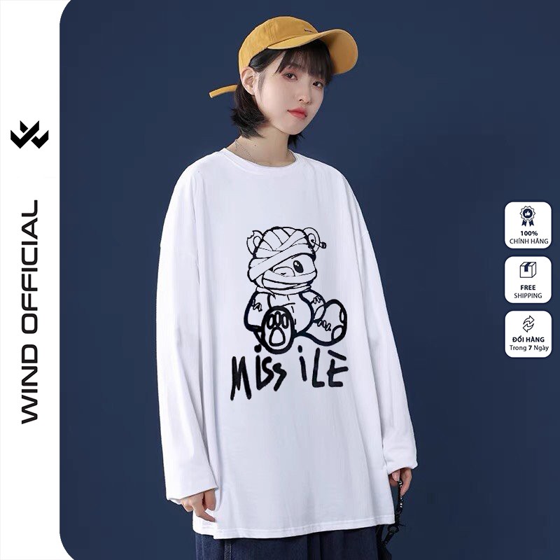 Áo thun tay dài WIND phông unisex form rộng GẤU ILE thời trang nam nữ oversize ulzzang | BigBuy360 - bigbuy360.vn