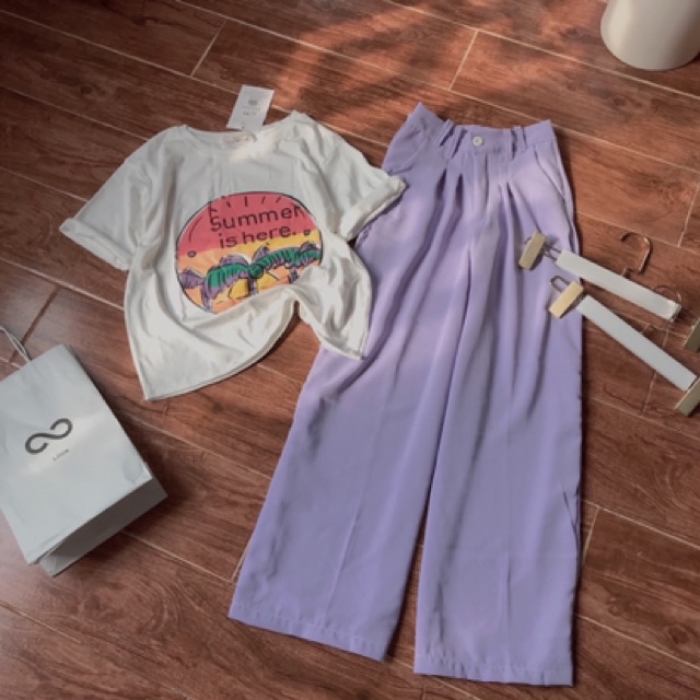 Set áo phông quần tím hot trend