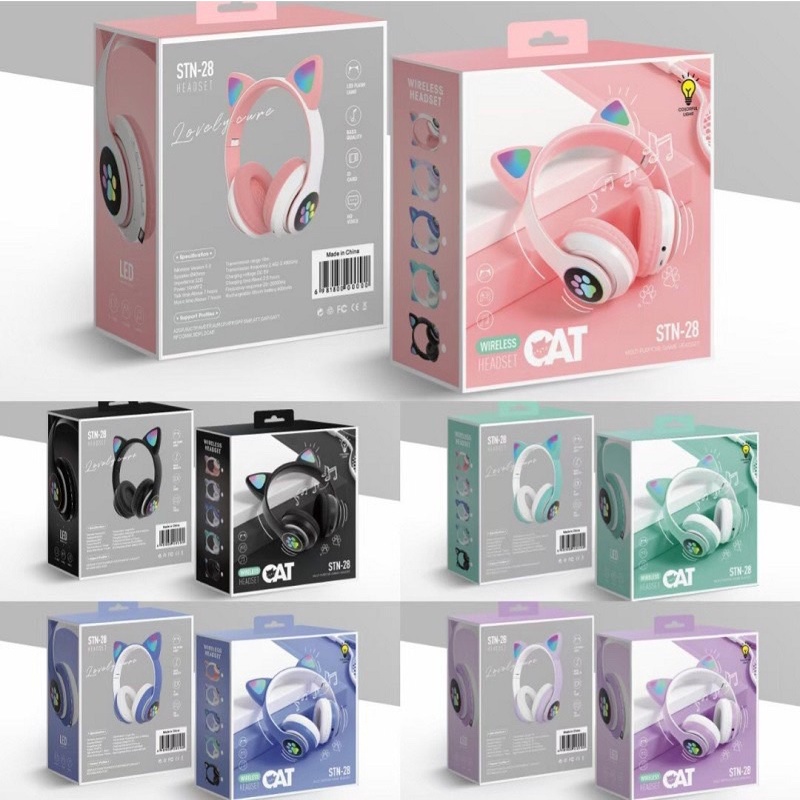 Tai Nghe Bluetooth Tai Mèo Chụp Tai STN-28/JST-28 Có Micro Chơi Game, Học Online, Nghe Nhạc.Headphone Có Mic, Âm Bass