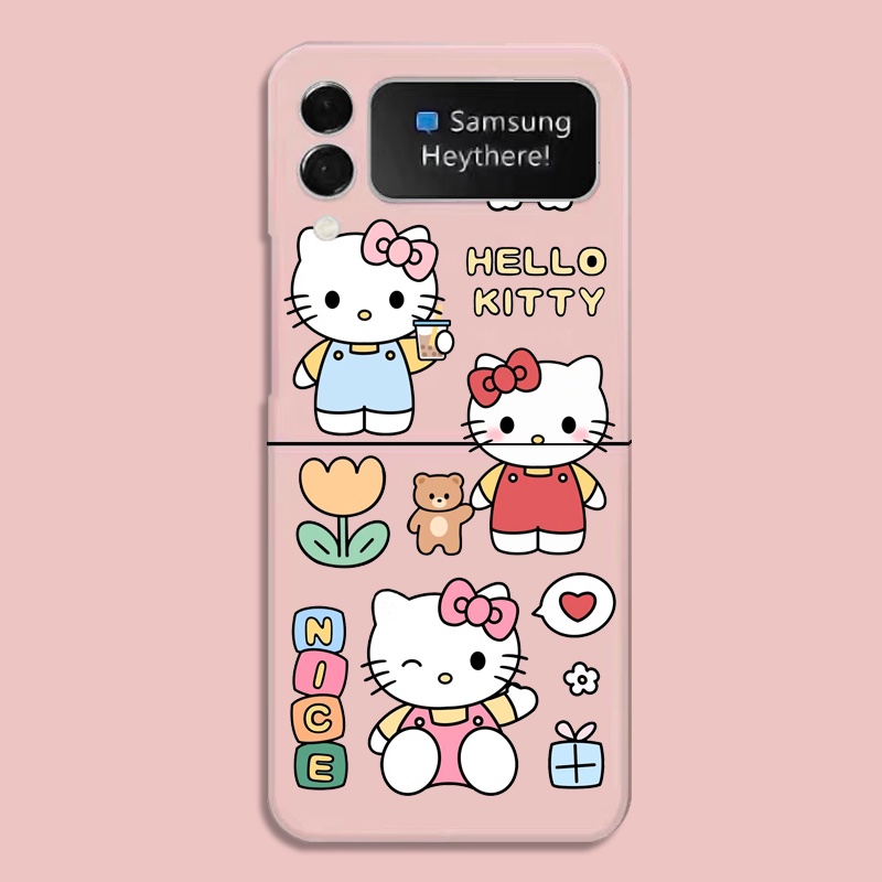 Bao Da Điện Thoại Nắp Gập Hình Mèo Hello Kitty Dễ Thương Cho Samsung ZFlip4 zflip3