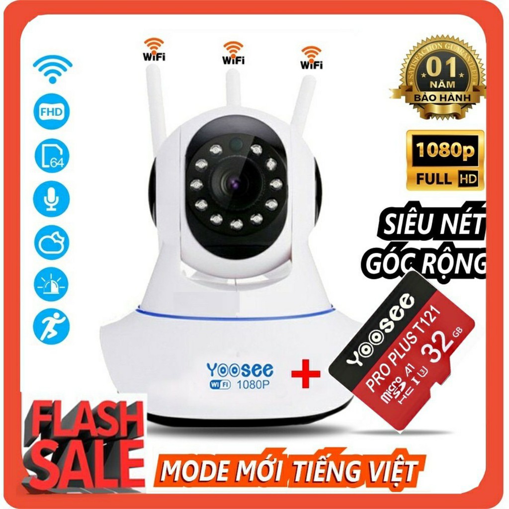 Camera Yoosee 3 anten 2.0MP, Báo động chống trộm, dò chuyển động ,Fullbox 100%